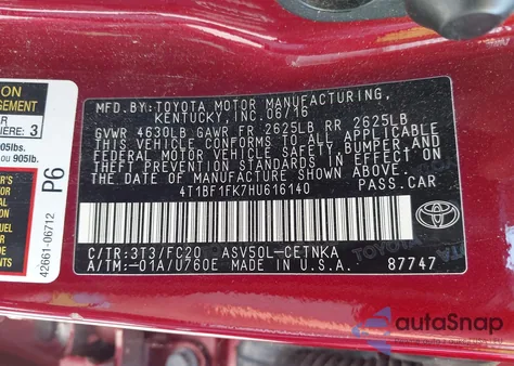 2017 Toyota Camry Le z USA, uszkodzony, nr VIN 4T1BF1FK7HU616140